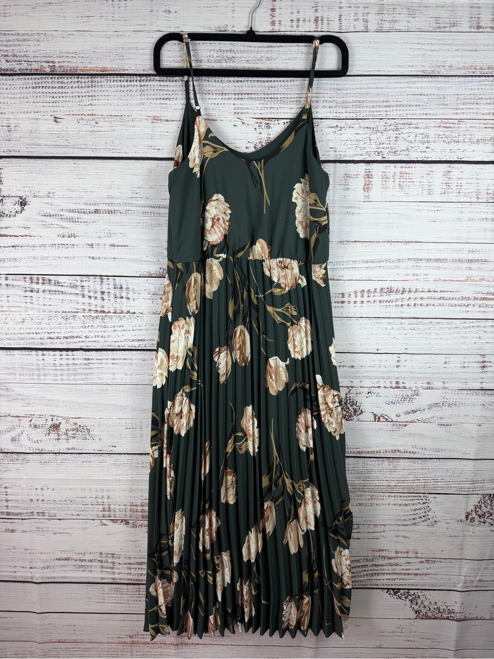 A New Day Floral Pleated Maxi Dress Green Boho Spaghetti Strap S - Picture 7 of 7